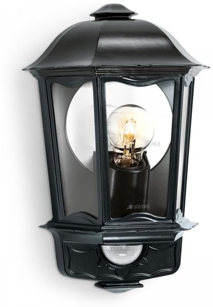 Steinel Sensor-Außenleuchte L 190 S schwarz, 180°-Infrarot-Bewegungsmelder, E27, Softlichtstart, Grundlichtfunktion, Aluminium