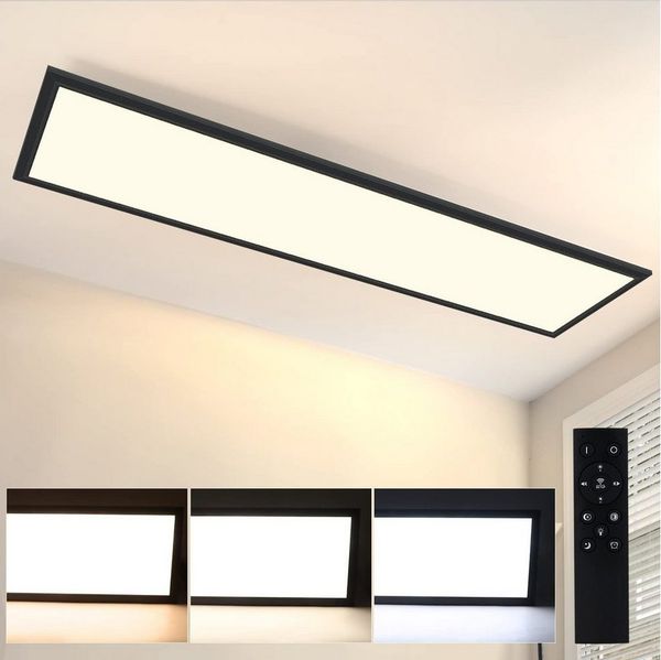 ZMH LED Panel Whonzimmer 120cm Dimmbar Deckenlampe mit Fernbedienung, Dimmbar, LED fest integriert, warmweiß-kaltweiß, 120x30 cm Deckenpanel Wohnzimmerlampe 3840lm, 48W Schwarz