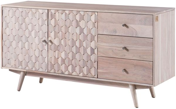 Sideboard Akazie 145x42x75 weiß lackiert MOSAYK #206