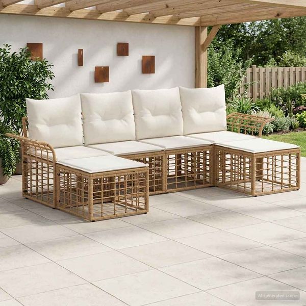 vidaXL Outdoor-Sofagarnitur 6 pcs Natürlich und Cremweiß Polyester 3437742