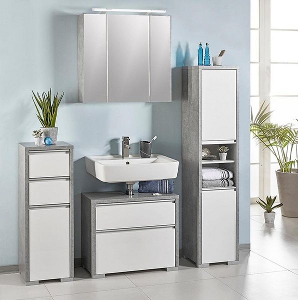 Schildmeyer Bello Waschbeckenunterschrank 140901, Steingrau / Weiß Glanz, 67 / 33 / 57 cm