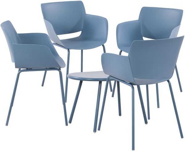 CLP Sitzgruppe Velvena Set Tisch Velva Stühle Alpena wetterfest und UV-beständig,blau 4 Stühle