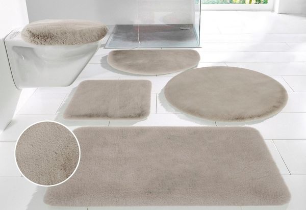 OTTO home Badematte Rabbit Badematten, Badvorleger, Badezimmer Teppich, Höhe 30 mm, rutschhemmend beschichtet, fußbodenheizungsgeeignet, schnell trocknend, strapazierfähig, Polyester, rechteckig, 3-tlg. Hänge-WC Set, Kaninchenfell-Haptik, Badteppich, r...
