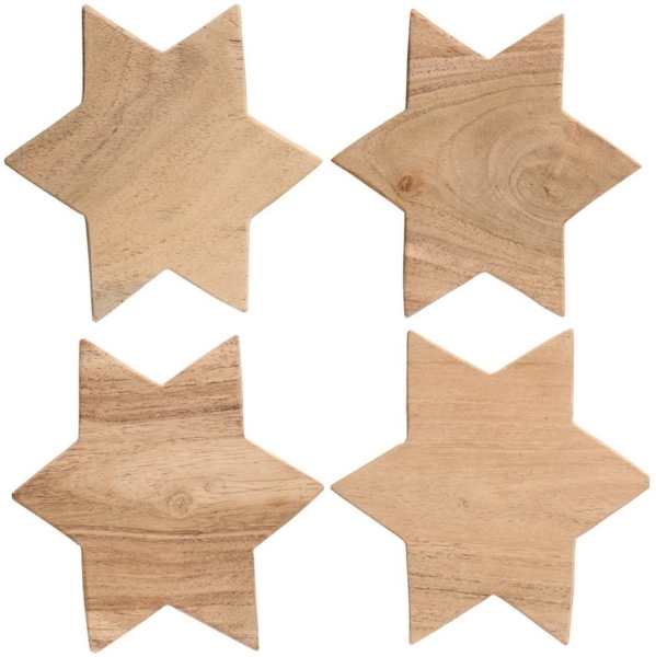 Ib Laursen - 4er Set Untersetzer für Gläser Flaschen Holz Stern 17105-00