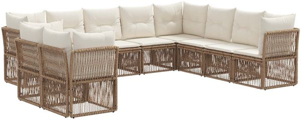 vidaXL Gartensofa-set 10 pcs Beige Poly-Rattan 3434271