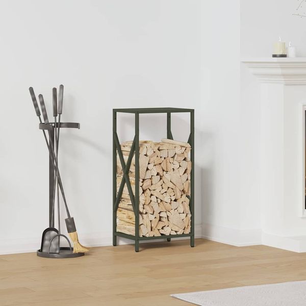 vidaXL Brennholzregal Olivgrün 34x25x70 cm Kaltgewalzter Stahl 864322