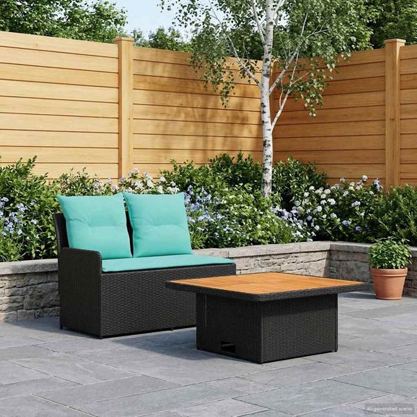 vidaXL Garten Armlehnen Sofa mit Klapptisch 2 Stück Schwarz und Türkis 42025382