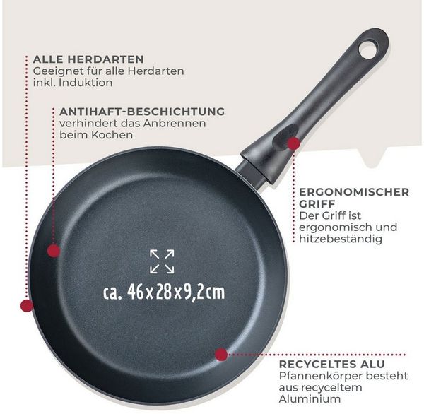FACKELMANN Bratpfanne Arcadalina 28cm – Antihaft-Pfanne aus 90% recyceltem Aluminium mit ergonomischem Griff – Induktionspfanne zum Kochen & Anbraten