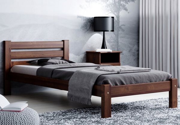 Home Collective Holzbett Einzelbett Massivholz Bett mit Massive Bettbeine & sicherem Lack, 210x102x72 cm, Walnuss
