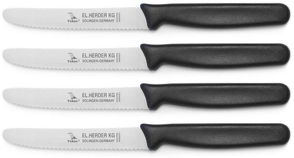 Landshop24 Brötchenmesser Brotmesser Tomatenmesser Tafelmesser 4er Set schwarz, Edelstahl (Spezialstahl 1.4116) konisch geschliffen