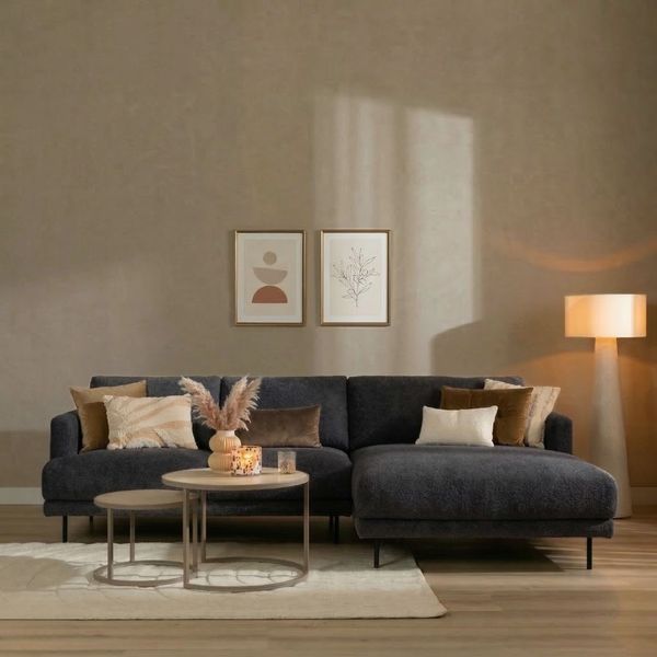 Bronx71 Ecksofa Denver Bouclé schwarz rechts