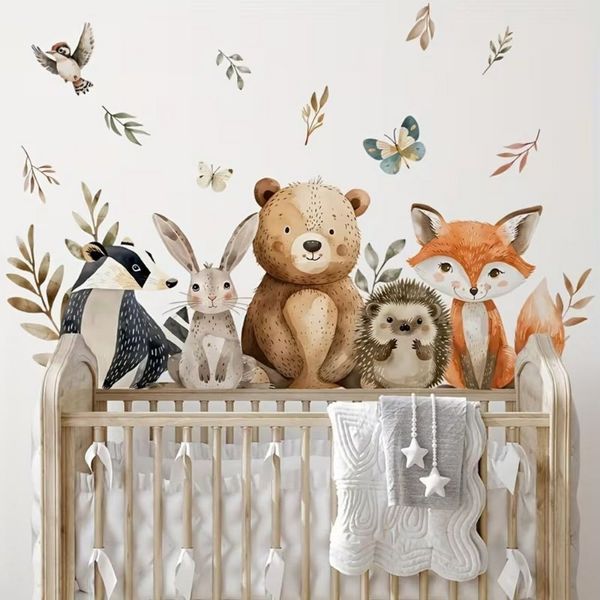 Montegoni Wandsticker Wandsticker Tiere Kinderzimmer Cartoon 2er Set Selbstklebend 30x60 cm (Deko Set, 2er Set Wandsticker), Selbstklebend, Semi-matt, Einfache Montage, Kreative Deko, Tiermotive