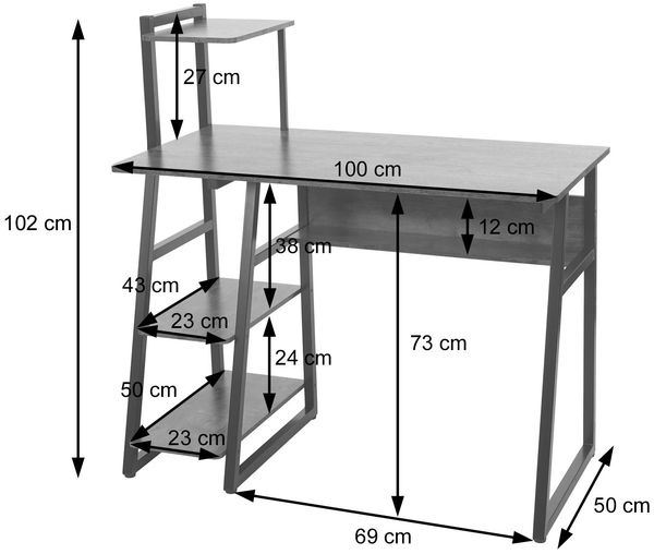 Schreibtisch mit Regal HWC-K68, Laptoptisch Bürotisch Arbeitstisch, MVG-zertifiziert 100x50cm, Metall MDF ~ braun Bild 4