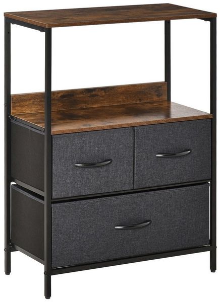 HOMCOM Kommode mit 3 Schubladen, Griffen (Kommodenschrank aus Leinen, 1 St, Schubladenschrank), für Schlafzimmer, Wohnzimmer Schwarz