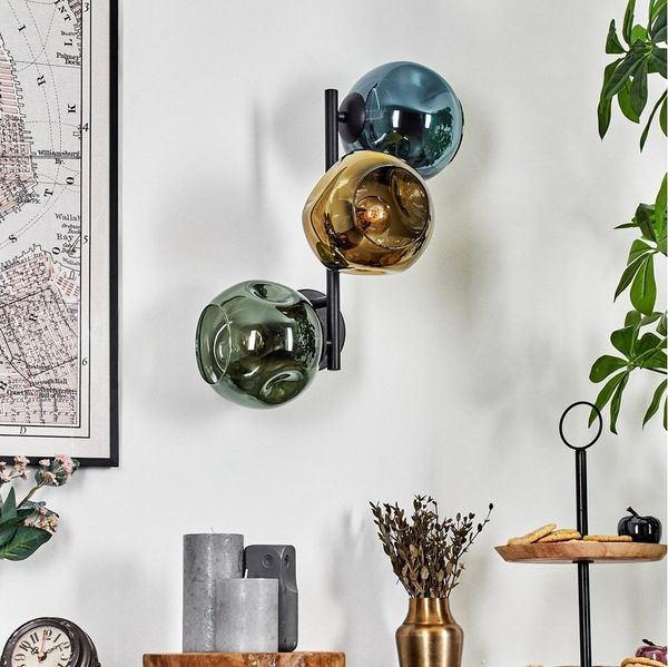 hofstein Wandleuchte Wandlampe aus Metall/Glas in Schwarz/Blau/Grün/Goldfarben, ohne Leuchtmittel, moderne Wandleuchte im Retro/Vintage-Design (Schirme 15 cm), E14