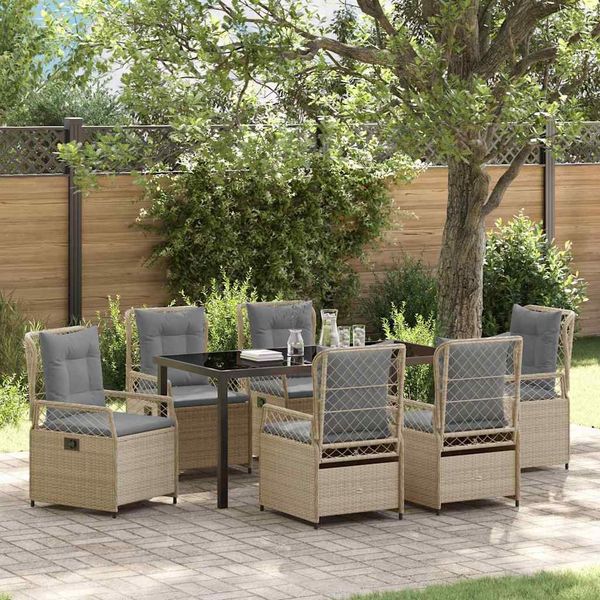 vidaXL Garten Essgruppe 7 pcs Beige und Hellgrau Poly-Rattan 3381006
