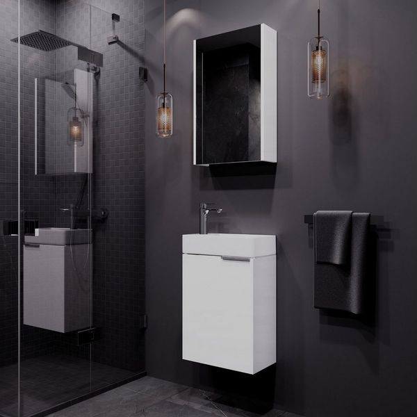 Planetmöbel Waschtischunterschrank mit Spiegelschrank Badmöbel Set 40cm für Badezimmer Gäste WC Weiß