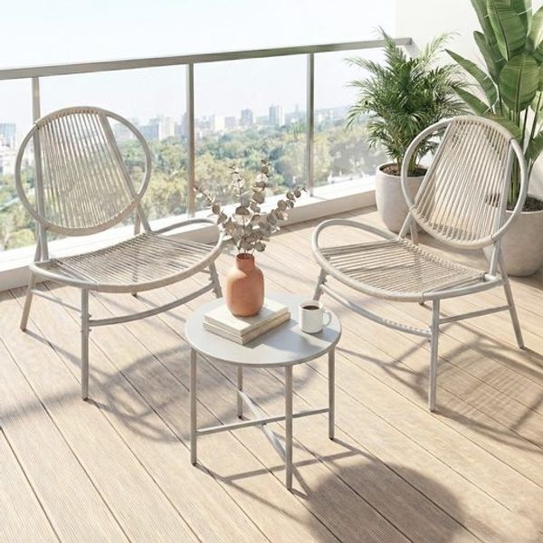 SONGMICS Balkonmöbel 3er Set, Gartenmöbel-Set mit Tisch und 2 Stühlen, PE-Polyrattan, grau