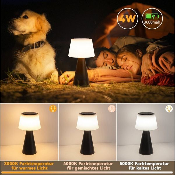 Nettlife LED Tischleuchte Kabellos Touch Nachttischlampe Schwarz/Weiß Dimmbar Akku 3600mhA, mit USB Aufladbar, LED fest integriert, Modern Tischlampe für Wohnzimmer Schlafzimmer