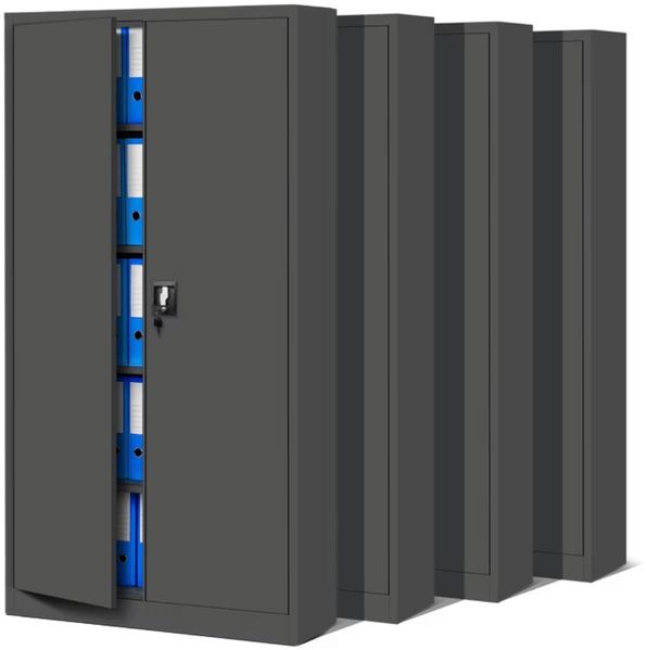 MegaDeal 4x Aktenschrank abschließbar JAN - 5 Ebenen verstellbar, Flügeltüren | Metallschrank Werkstatt Mehrzweckschrank Büroschrank aus Stahl Werkzeugschrank, 185x90x40cm Anthrazit