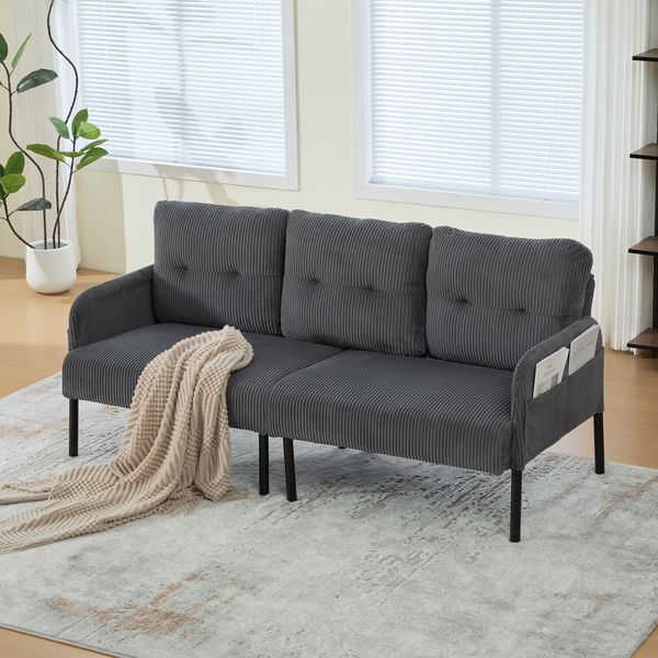 3-Sitzer Sofa B 171 x T 72 x H 80 cm aus Cord in Grau