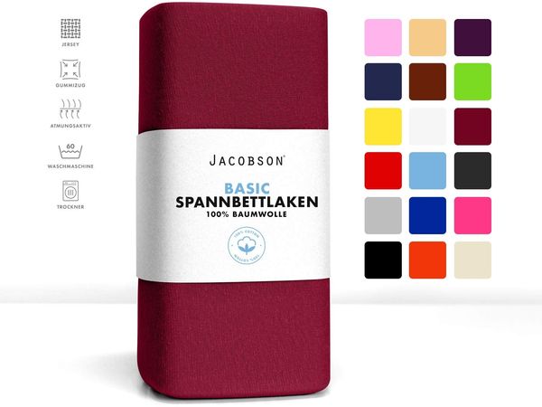 Jacobson Jersey Spannbettlaken Spannbetttuch Baumwolle Bettlaken (Topper 180-200x200 cm, Bordeaux)