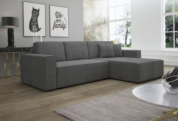 Ecksofa Schlafsofa Sofa CONOR PREMIUM Stoff Poso Dunkelgrau Ottomane Rechts