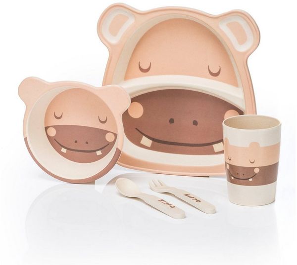 all Kids United Kindergeschirr-Set ALL KIDS UNITED 5-tlg. Kindergeschirr-Set mit Tier-Motiv (5-tlg), BPA-freier Kunststoff, Teller, Schüssel, Besteck, Becher