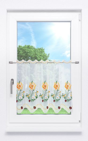 Scheibengardine Plauener Spitze - Osterglocke (Bx H) 48cm * 55cm Orange/Orangegelb