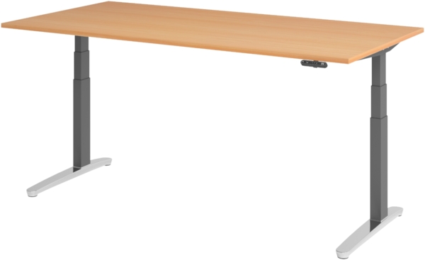 bümö elektrisch höhenverstellbarer Schreibtisch 200x100 cm mit Memory-Steuerung - Design Schreibtisch höhenverstellbar elektrisch, elektrischer Schreibtisch Buche, Gestell graphit/alu, XBHM2E-6-GC