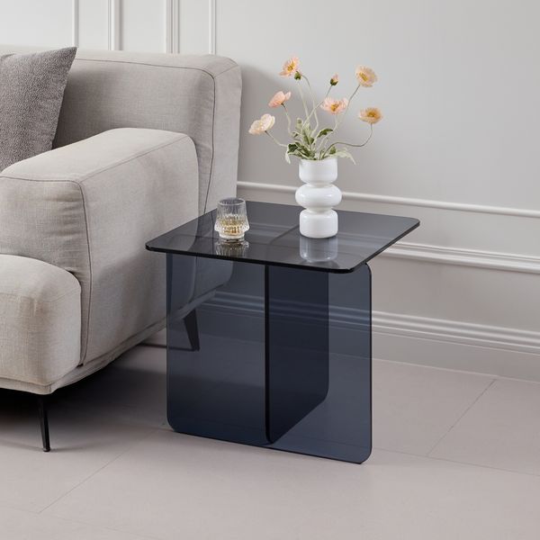 Beistelltisch 45 x 45 x 51 cm aus gehärtetem Glas, grau, pflegeleicht, auch für Innen- und Außenbereiche