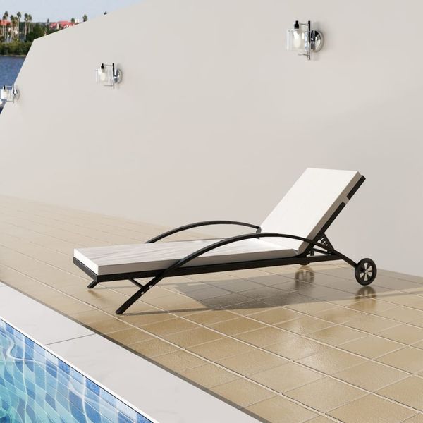 vidaXL Sonnenliege mit Polster & Rollen Poly Rattan Schwarz 42495