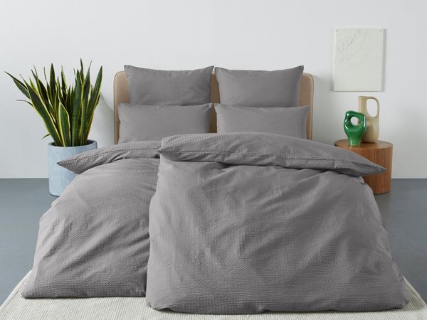 andas Bettwäsche Sari2 in Gr. 135x200 oder 155x220 cm, Seersucker, 2 teilig, aus Baumwolle, uni Bettwäsche in Seersucker Qualität ideal für Sommer