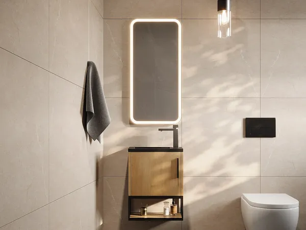 Vente-unique - LOPENA Toilet unit Holz, Platte SchwarzBeige - B 22 cm x H 52 cm x L 40 cm