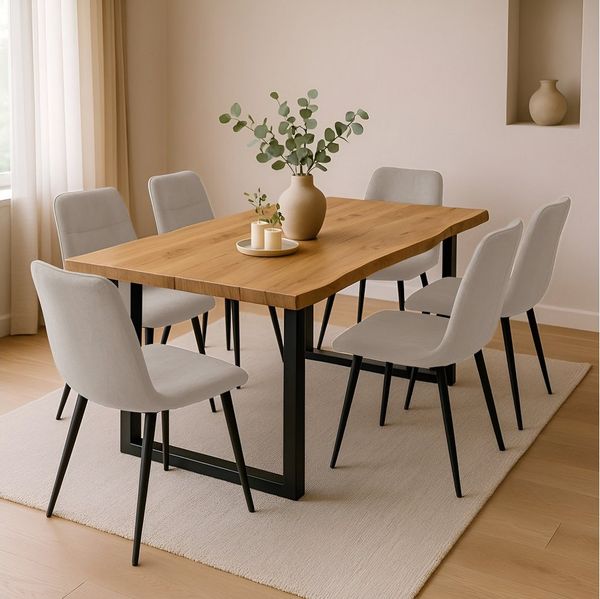 SAM® Essgruppe Juwel, Holz Wildeiche Optik, Metallgestell, Baumkante und Stühle