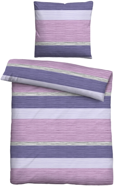 Traumhaft schlafen - Castell - Markenbettwäsche Baumwoll Renforce Bettwäsche 0040567 QUERSTREIFEN, viola, 1x 155x220 cm + 1x 80x80 cm