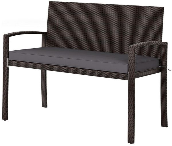 COSTWAY Gartenbank, Rattan 2-Sitzer, Rattanbank mit Kissen & Lehne, 360kg