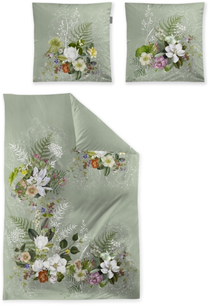 Irisette Mako Satin Bettwäsche Wave 8711-30 grün Blumenranken 135x200