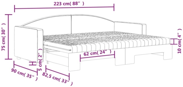 vidaXL Tagesbett Ausziehbar mit Matratzen Schwarz 80x200 cm Stoff 3197203 Bild 10