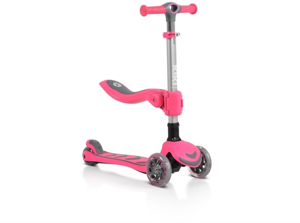 Byox Kinderroller Kiki 2 in 1, Höhe einstellbar, 4 blinkende PU-Räder, klappbar rosa