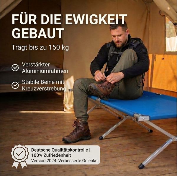 Goods+Gadgets Feldbett Faltbares Army-Bett (Campingbett, Klappbett) Gästebett aus Aluminium