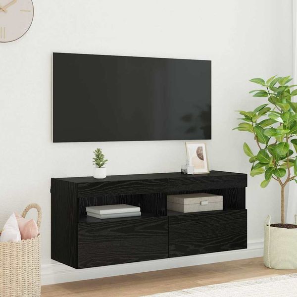 TV-Wandschrank, Fernsehschrank mit LED Schwarz Eichen-Optik 100 x 30 x 40 cm