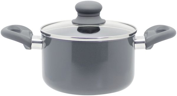 Kochtopf ROM 16 cm grau aus Aluminium mit Antihaftversiegelung und Soft-Touch-Griffen – kratzfest, induktionsgeeignet, für alle Herdarten geeignet