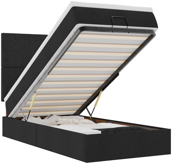 vidaXL Ottoman-Bett mit Matratze & LEDs Schwarz 90x200 cm Stoff 3313894