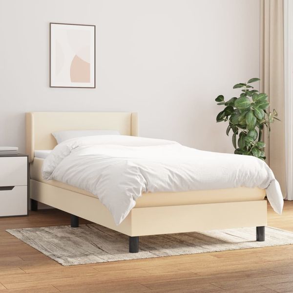 vidaXL Boxspringbett mit Matratze Stoff Creme 80x200 cm, Härtegrad: H2 [3129510]