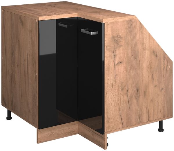 Eck-Küchenschrank für Dachschrägen R-Line Schwarz Hochglanz 75.6 cm mit 1 Tür, Schrankkorpus 60 cm Tiefe Vicco