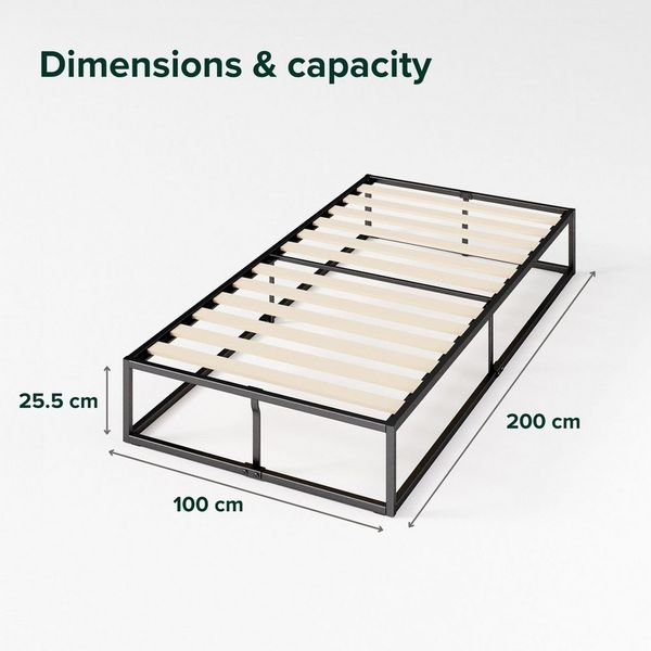 ZINUS Joseph 25 cm Metallrahmenbett | Lattenrost | Holzlattenunterstützung | Stauraum unter dem Bett | 100x200 cm | Schwarz