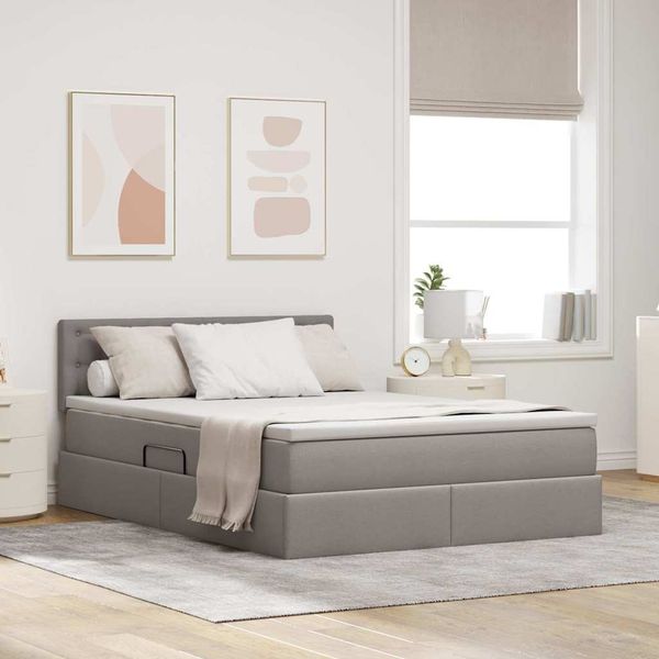 vidaXL Bett mit Stauraum und LED mit Matratze Taupe 140 x 200 cm Stoff 3371277
