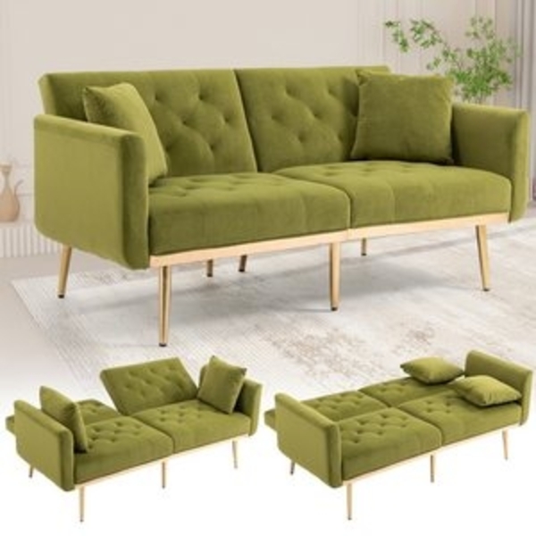 AUKWIK 2-Sitzer Klappsofa mit Bettfunktion + 2 passenden Kissen, 162(L)x80(B)x78(H) cm, platzsparend, verstellbare Rückenlehne (Schlaffunktion), Sitzfläche aus Samt/Fleece, Multifunktional & Luxus Bild 6