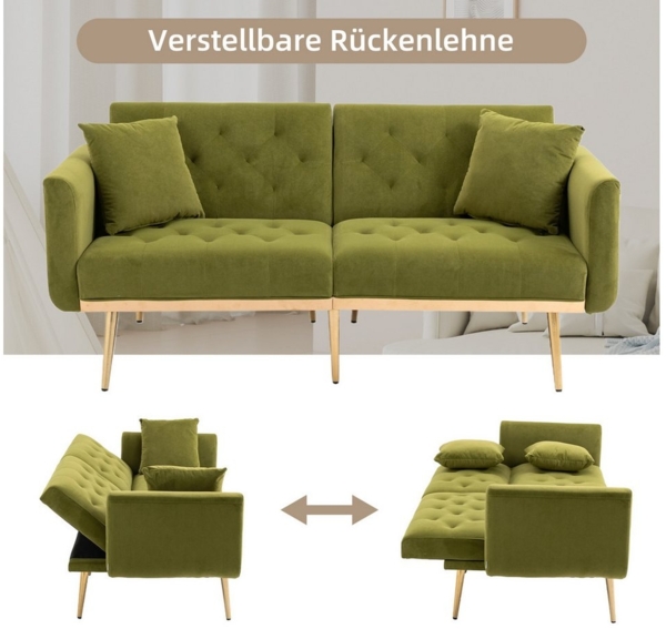 AUKWIK 2-Sitzer Klappsofa mit Bettfunktion + 2 passenden Kissen, 162(L)x80(B)x78(H) cm, platzsparend, verstellbare Rückenlehne (Schlaffunktion), Sitzfläche aus Samt/Fleece, Multifunktional & Luxus Bild 3